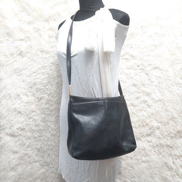 Vintage Bueno Black Leather Shoulder Bag - Picture 1 of 10
